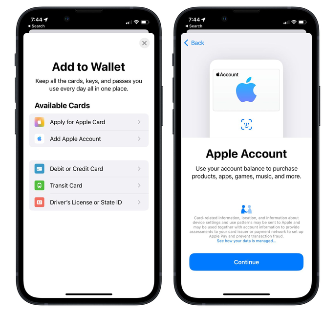 江边乡苹果手机维修分享iOS 15.5钱包App如何添加 Apple 账户 