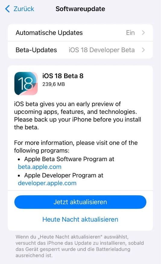 江边乡苹果手机维修分享苹果 iOS / iPadOS 18 开发者预览版 Beta 8 发布 